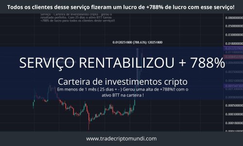 Resultado do serviço - Carteira em cripto gerou Lucro de +788% em 2021 no spot